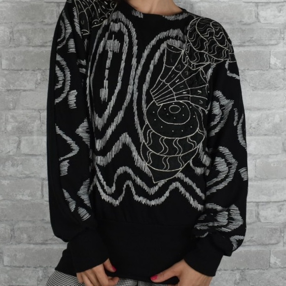 2/$30 vintage embellished black seashell sweater